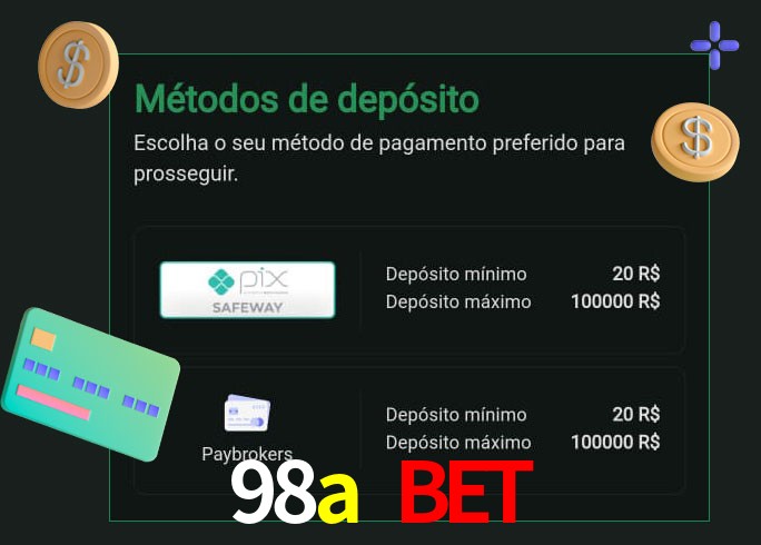 O cassino 98a bet oferece uma grande variedade de métodos de pagamento